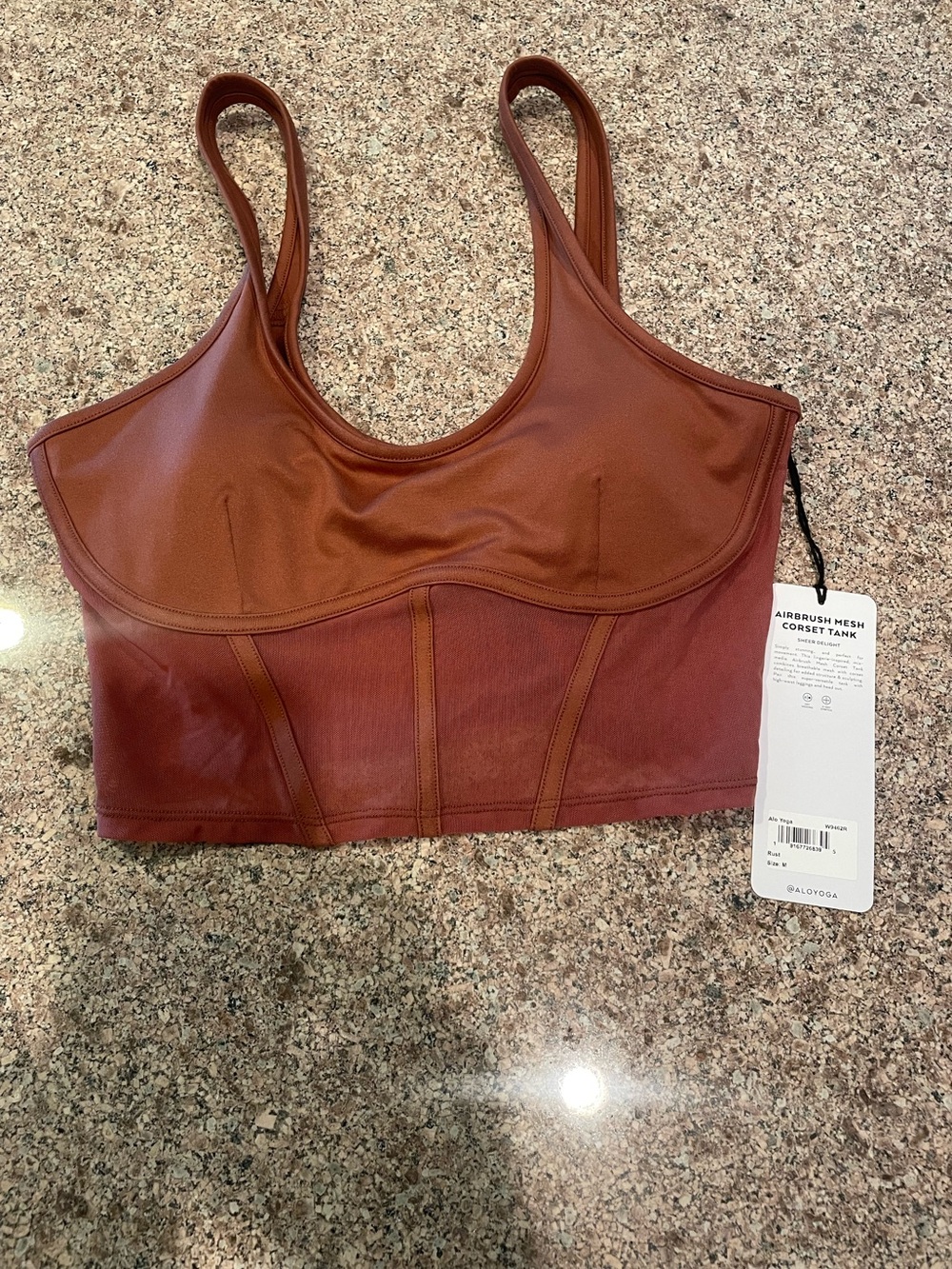 ALO Yoga Rust Brown Airbrush Mesh Corset Tank